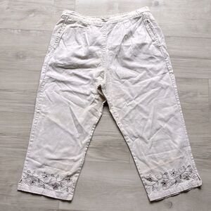 Vintage 90’s Tantrum Linen Floral Embroidered Cropped Pants Size Medium